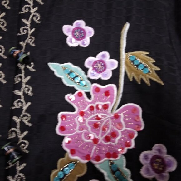 Alex Kim | Vintage Embroidered Sequin Jacket Black | Size M - Picture 4 of 10